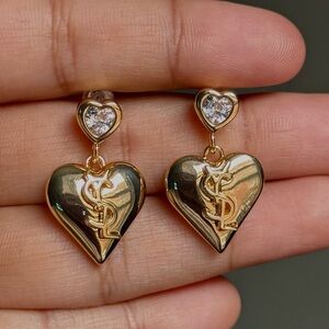 Gold Plated Heart Drop Earrings with letters
